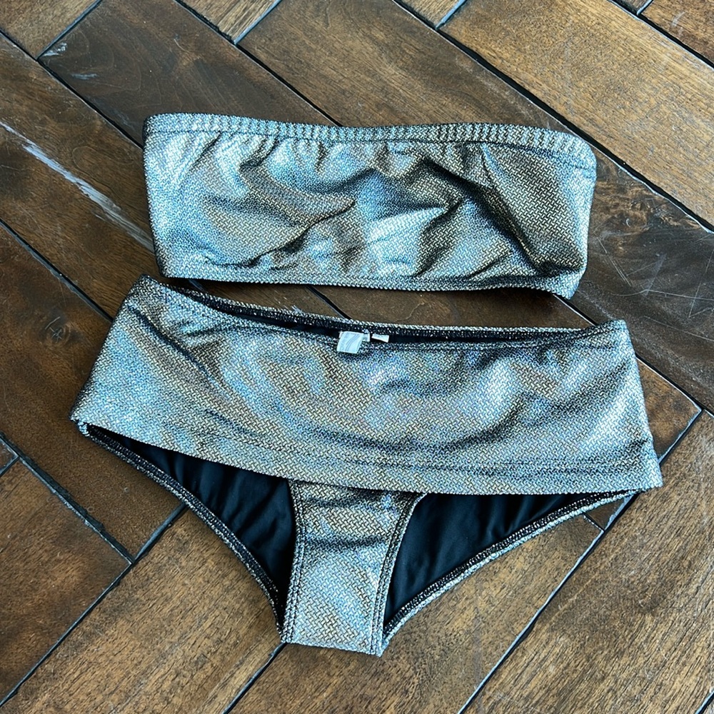 Marie France Van Damme metallic gray swimwear